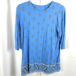 J Jill Wearever Collection Womens Large Tall Blue Paisley Floral Blouse